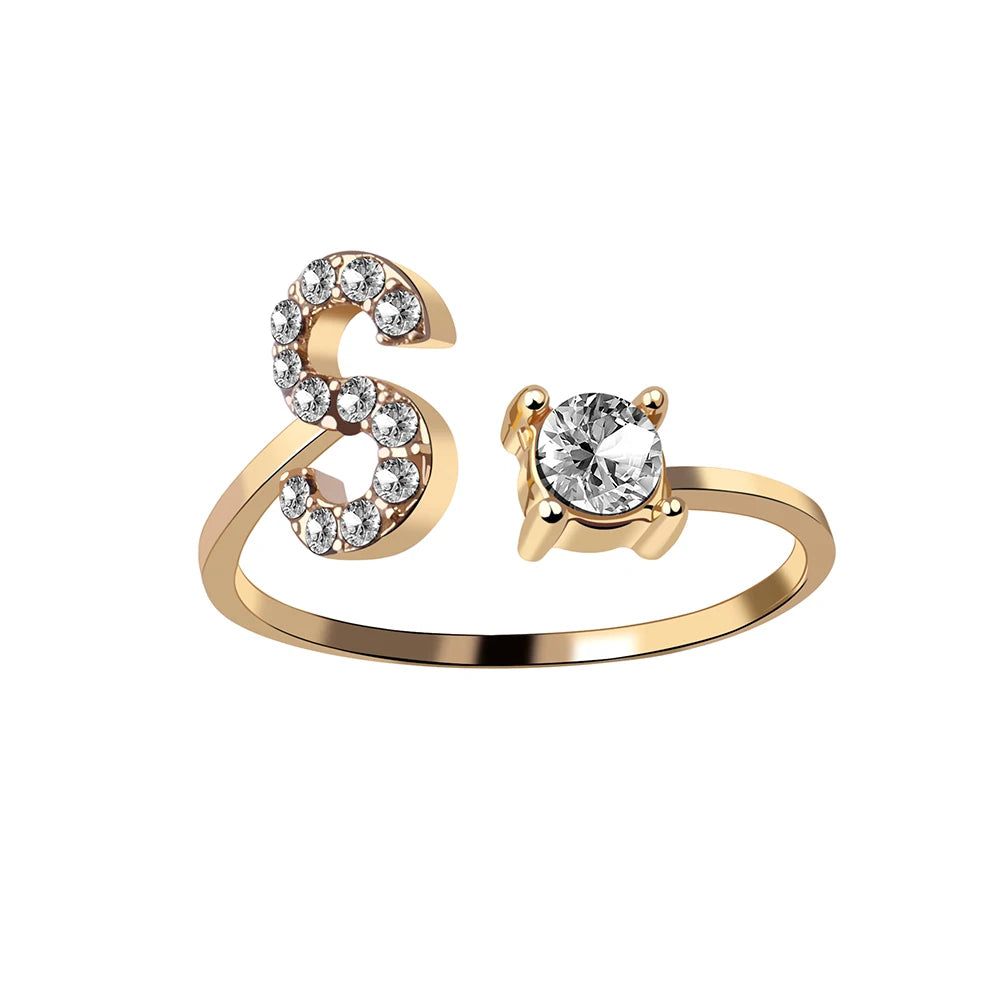 Tiny Initial Letter Rings for Women Fashion A-Z Letter Adjustable Open Finger Ring Aesthetic Wedding Jewelry Gift Bijoux Femme