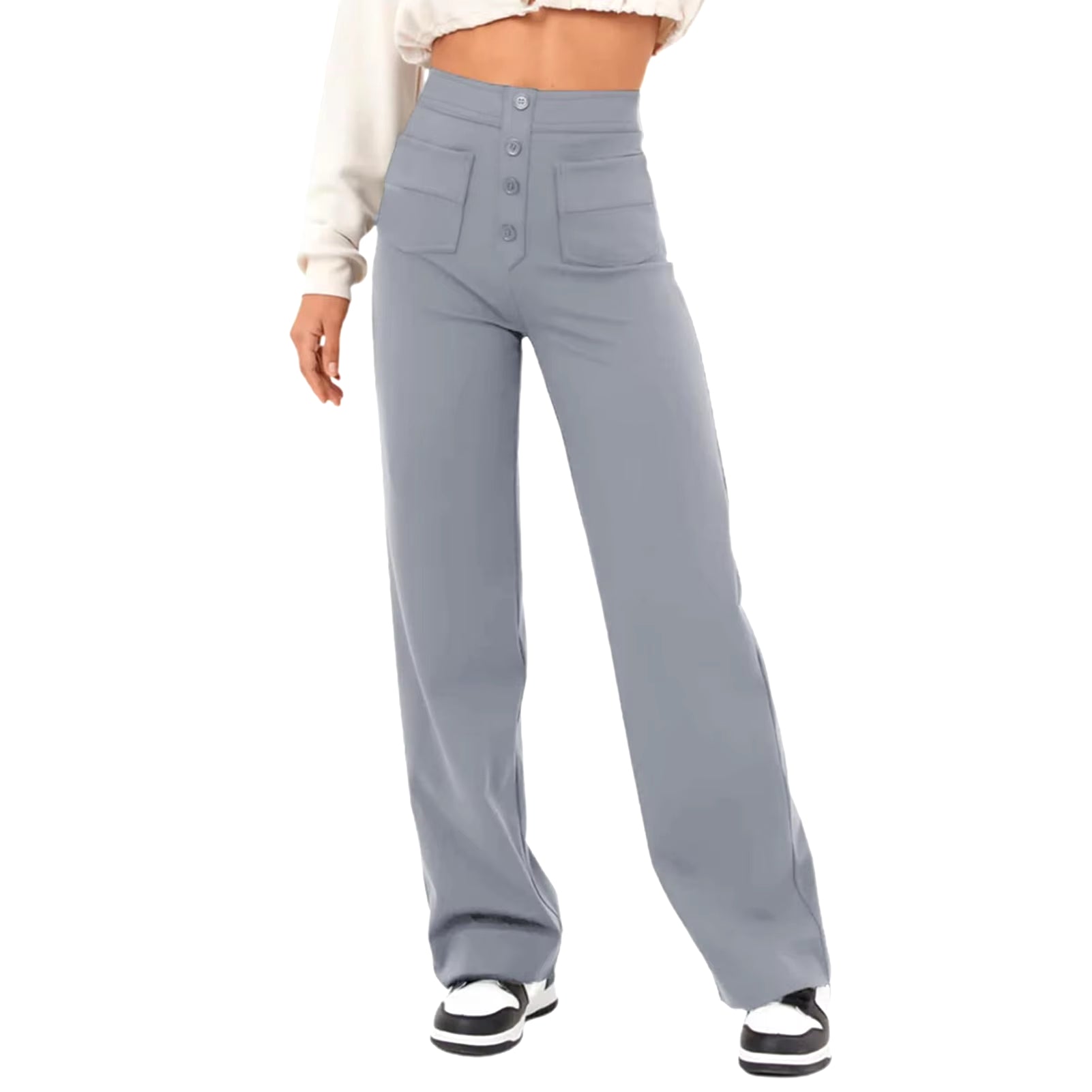 france - Summer Loose Pants for Women Full Length Casual Pants Female Solid Color High Waist Straight Trousers Female Streetwear Pants