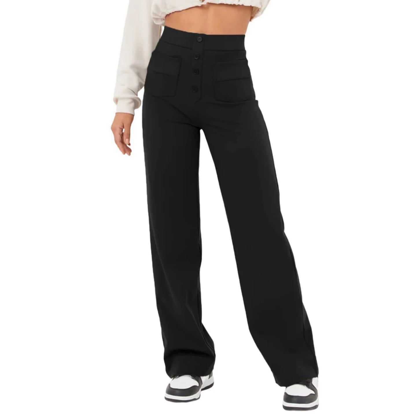 france - Summer Loose Pants for Women Full Length Casual Pants Female Solid Color High Waist Straight Trousers Female Streetwear Pants