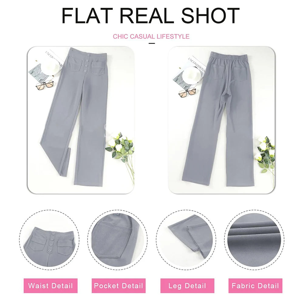 france - Summer Loose Pants for Women Full Length Casual Pants Female Solid Color High Waist Straight Trousers Female Streetwear Pants