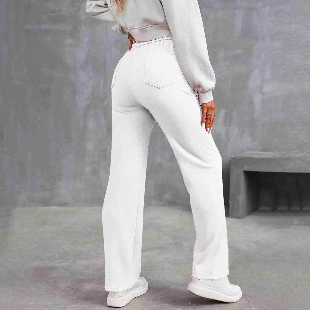 france - Summer Loose Pants for Women Full Length Casual Pants Female Solid Color High Waist Straight Trousers Female Streetwear Pants