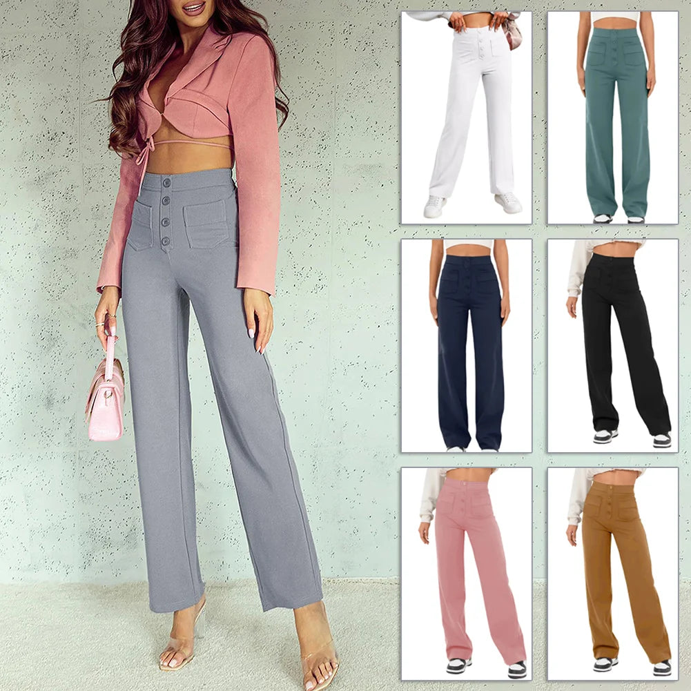 france - Summer Loose Pants for Women Full Length Casual Pants Female Solid Color High Waist Straight Trousers Female Streetwear Pants