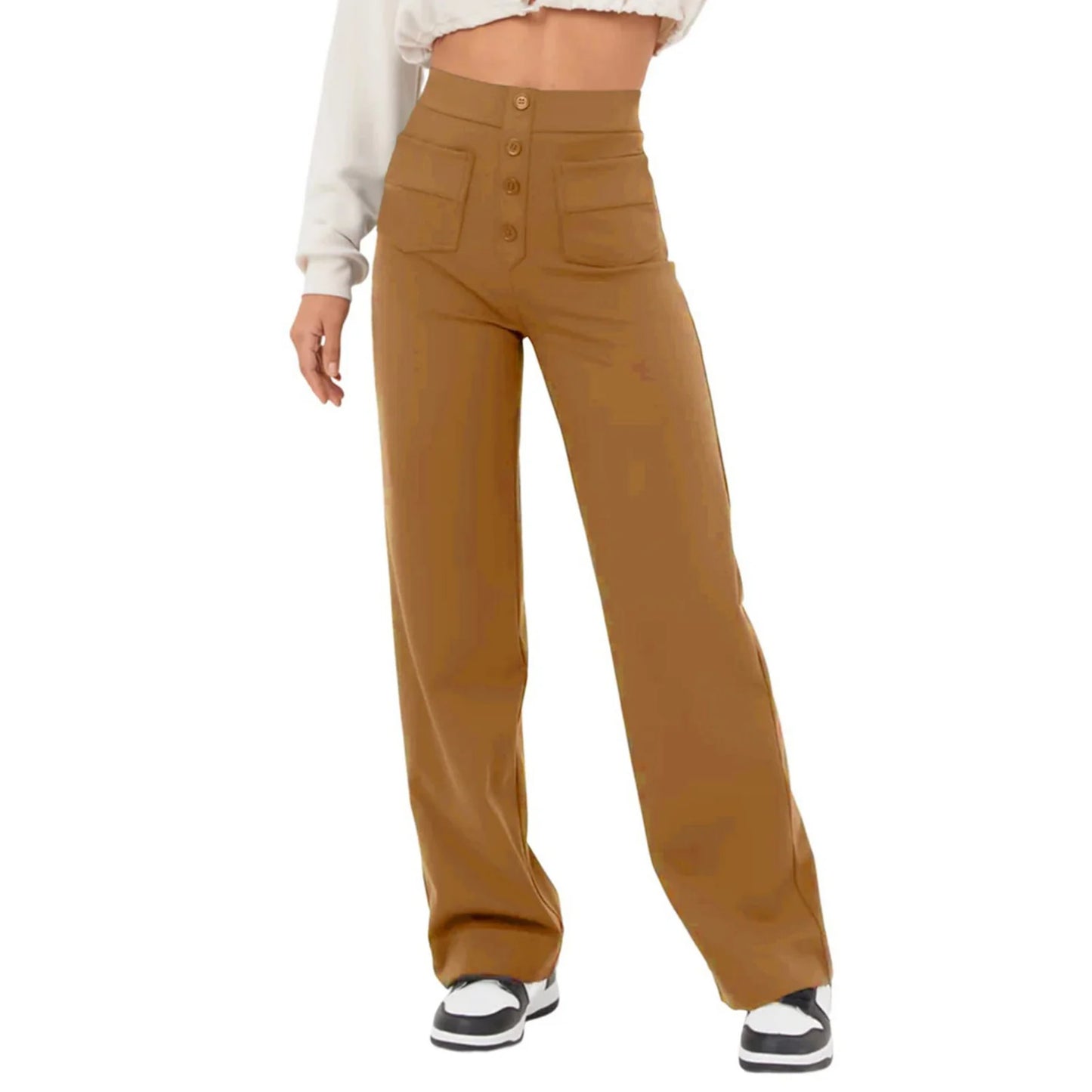 france - Summer Loose Pants for Women Full Length Casual Pants Female Solid Color High Waist Straight Trousers Female Streetwear Pants