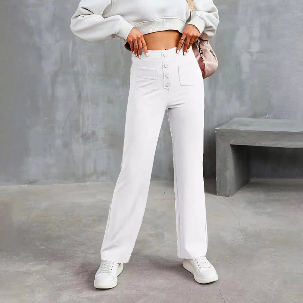 france - Summer Loose Pants for Women Full Length Casual Pants Female Solid Color High Waist Straight Trousers Female Streetwear Pants