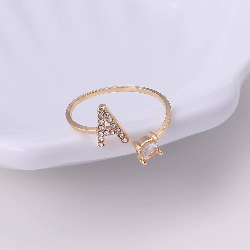 Tiny Initial Letter Rings for Women Fashion A-Z Letter Adjustable Open Finger Ring Aesthetic Wedding Jewelry Gift Bijoux Femme